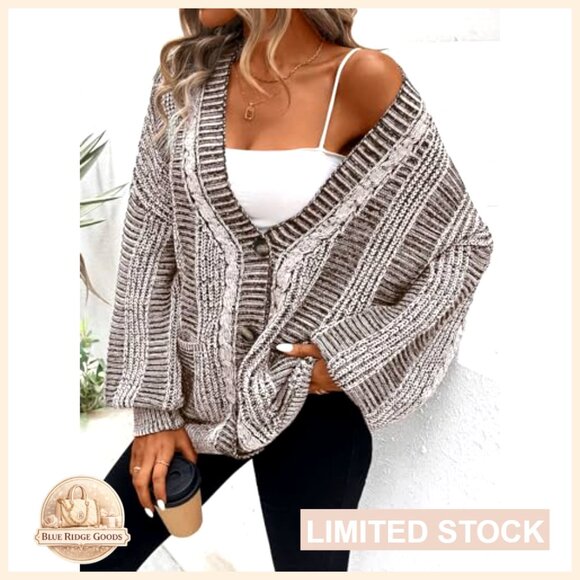 Oversized Cable Knit Cardigan Sweater Long Sleeve Vintage Chunky Outerwear - Picture 2 of 7